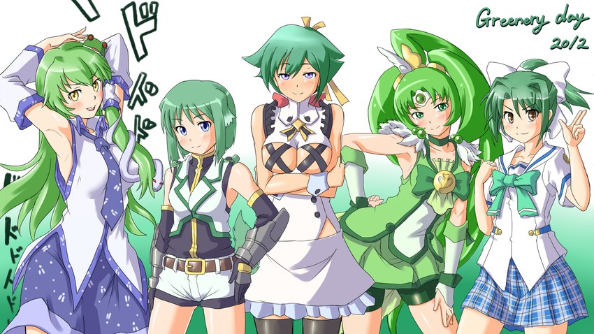 kochiya sanae, midorikawa nao, cure march, zessica wong, eclair martinozzi, and 1 more (touhou and 6 more) drawn by rabinidaddo