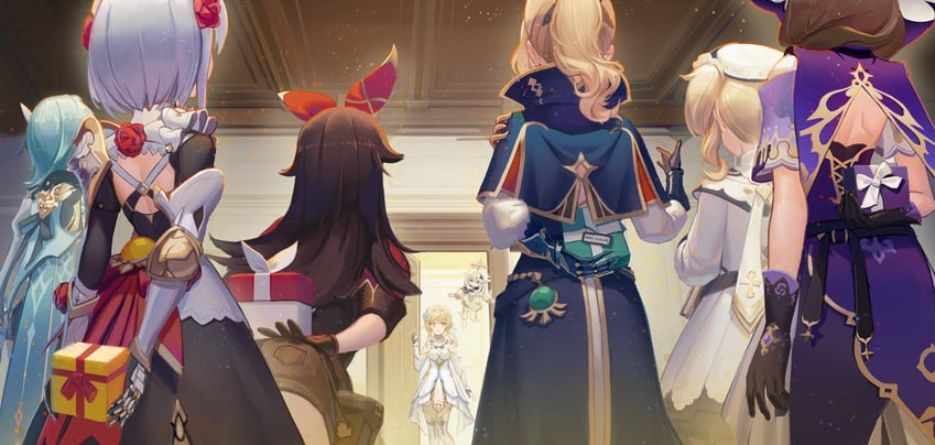 lumine, paimon, eula, barbara, jean, and 3 more (genshin impact) drawn by yal_(lily910218)