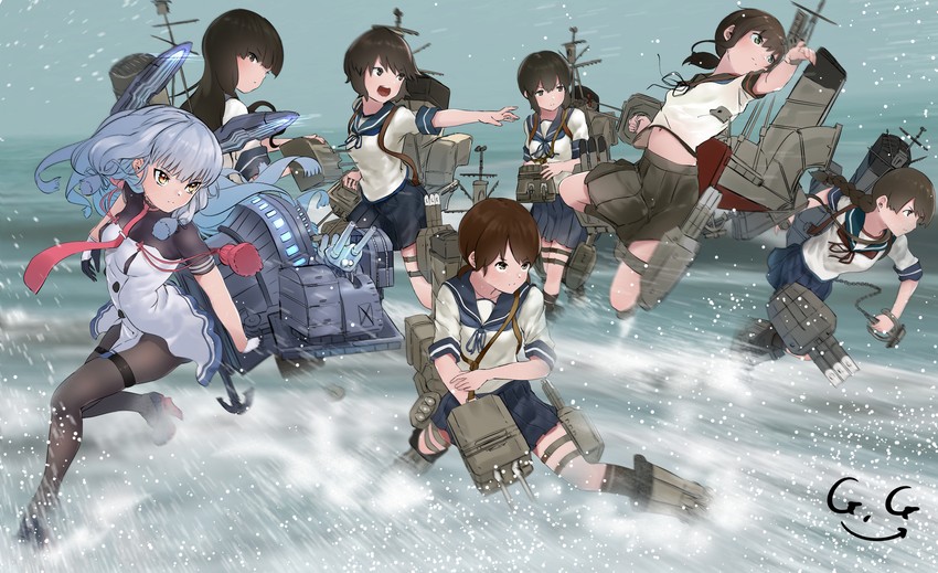 fubuki, murakumo, hatsuyuki, miyuki, fubuki kai ni, and 4 more (kantai collection) drawn by gegesan