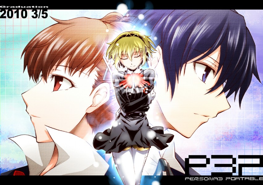 yuuki makoto, aigis, and shiomi kotone (persona and 2 more) drawn by segami_daisuke