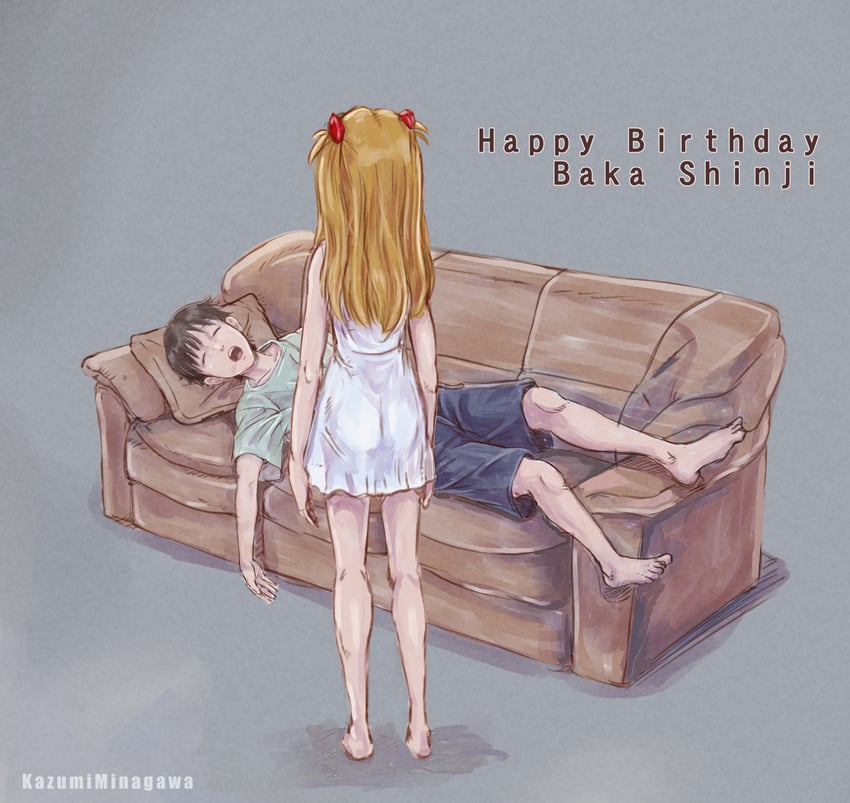 souryuu asuka langley and ikari shinji (neon genesis evangelion) drawn by kazumina