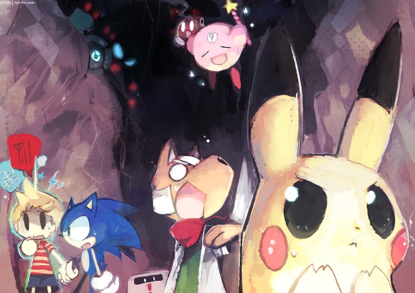 pikachu, kirby, sonic the hedgehog, lucas, solid snake, and 2 more (pokemon and 11 more)