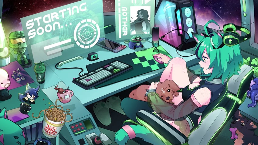 pepe the frog and momo mischief (indie virtual youtuber and 1 more) drawn by momote