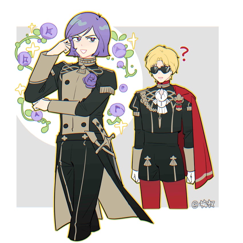 edelgard von hresvelg, char aznable, lorenz hellman gloucester, and garma zabi (fire emblem and 3 more) drawn by kucha_(ynn6c)