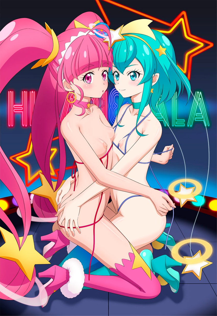 hagoromo lala, hoshina hikaru, cure milky, and cure star (precure and 1 more) drawn by tooo