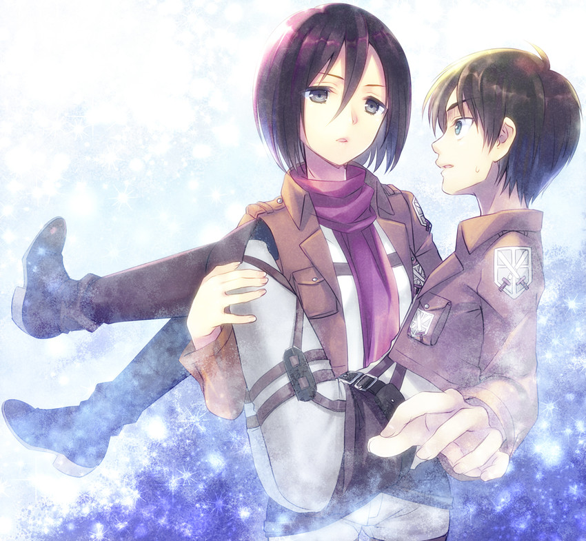 mikasa ackerman and eren yeager (shingeki no kyojin) drawn by namanie