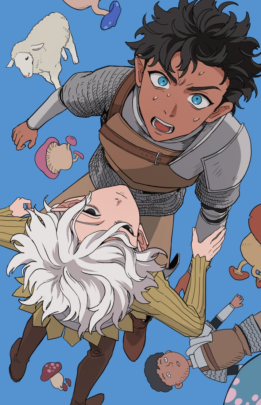 mithrun, kabru, walking mushroom, shapeshifter, and barometz (dungeon meshi) drawn by azkn