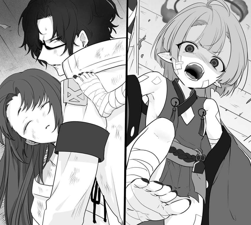 sensei, shuro, yukari, and problem solver sensei (blue archive) drawn by inotukuhito