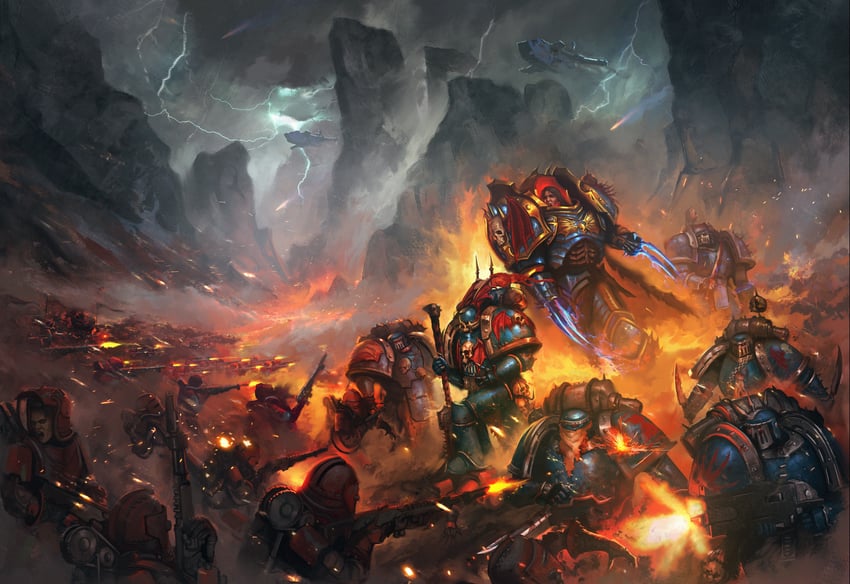 adeptus astartes, chaos space marine, and konrad curze (warhammer 40k) drawn by victor_fernandez
