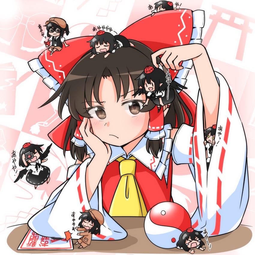 hakurei reimu and shameimaru aya (touhou and 1 more) drawn by yakousei_no_kame