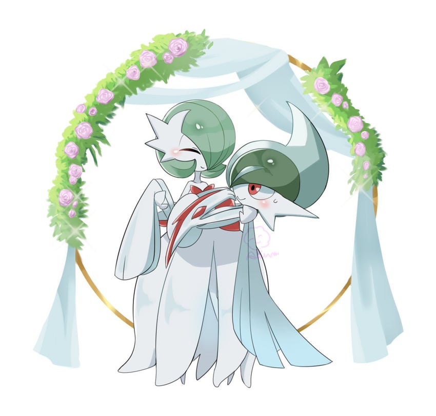 gardevoir, mega gardevoir, gallade, and mega gallade (pokemon) drawn by ariumu