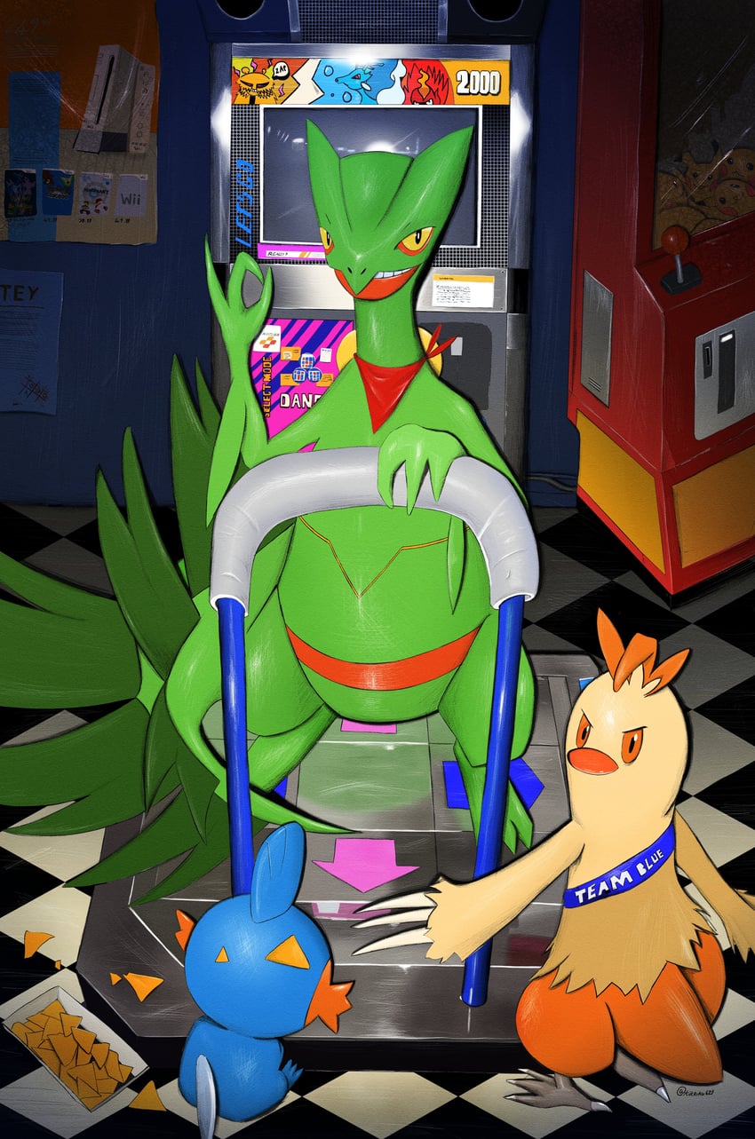 pikachu, mudkip, sceptile, and combusken (pokemon and 2 more) drawn by kikkiku629