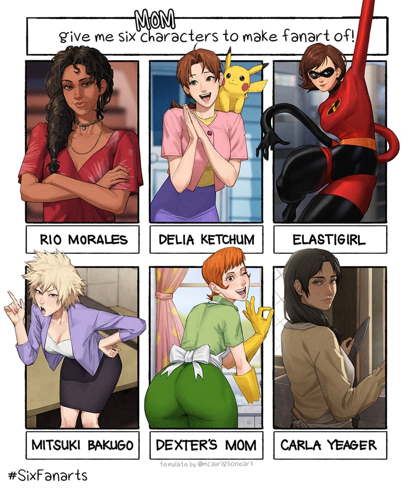 pikachu, delia ketchum, bakugou mitsuki, helen parr, elastigirl, and 3 more (pokemon and 8 more) drawn by breikka