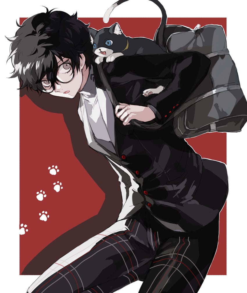 amamiya ren and morgana (persona and 1 more) drawn by saichuu_(more1208)