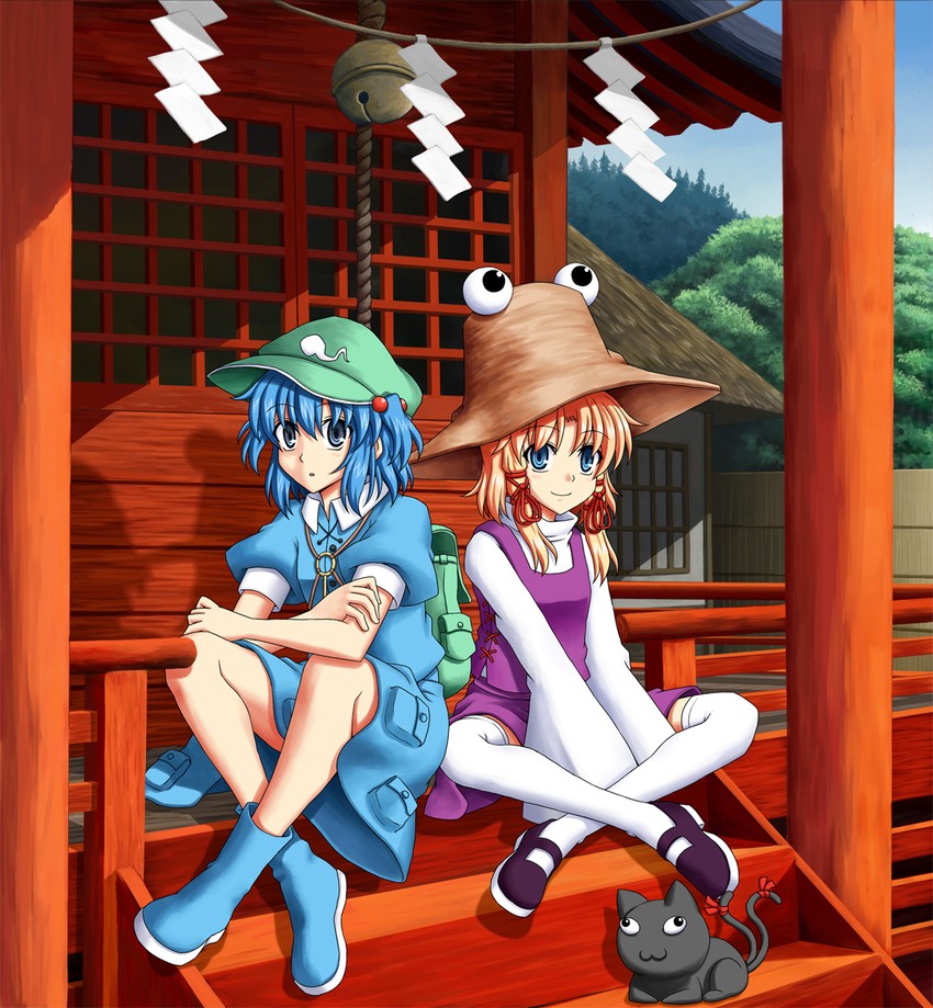 kaenbyou rin, moriya suwako, and kawashiro nitori (touhou) drawn by bluepony