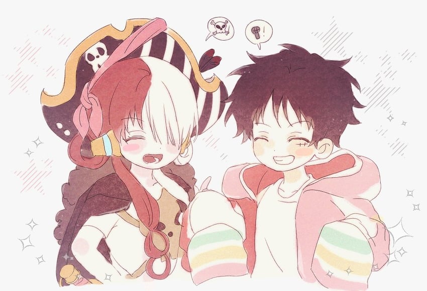 monkey d. luffy and uta (one piece) drawn by n_o1n2