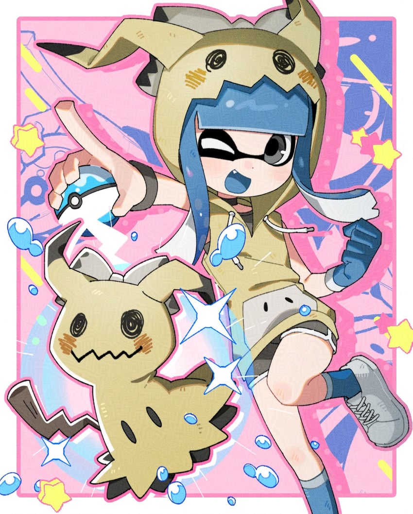 inkling player character, inkling girl, and mimikyu (pokemon and 1 more) drawn by hg_swdiary