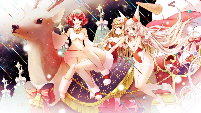 pyra, mythra, and nia (xenoblade chronicles and 1 more) drawn by songchuan_li
