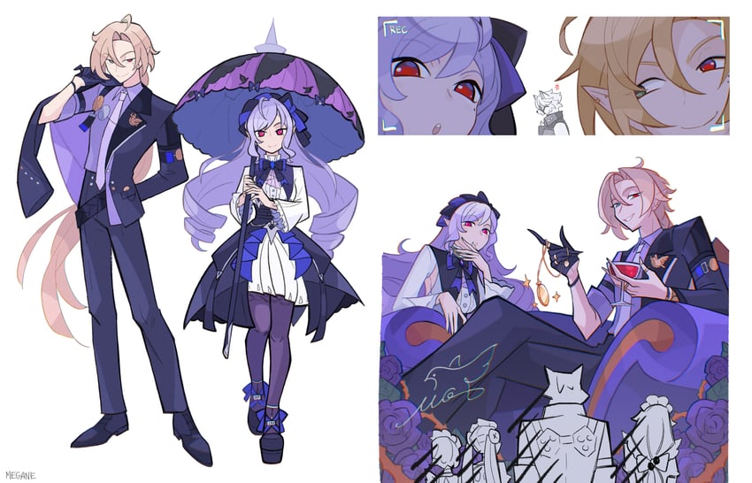 ellen joe, vivian banshee, von lycaon, corin wickes, alexandrina sebastiane, and 1 more (zenless zone zero) drawn by megane98