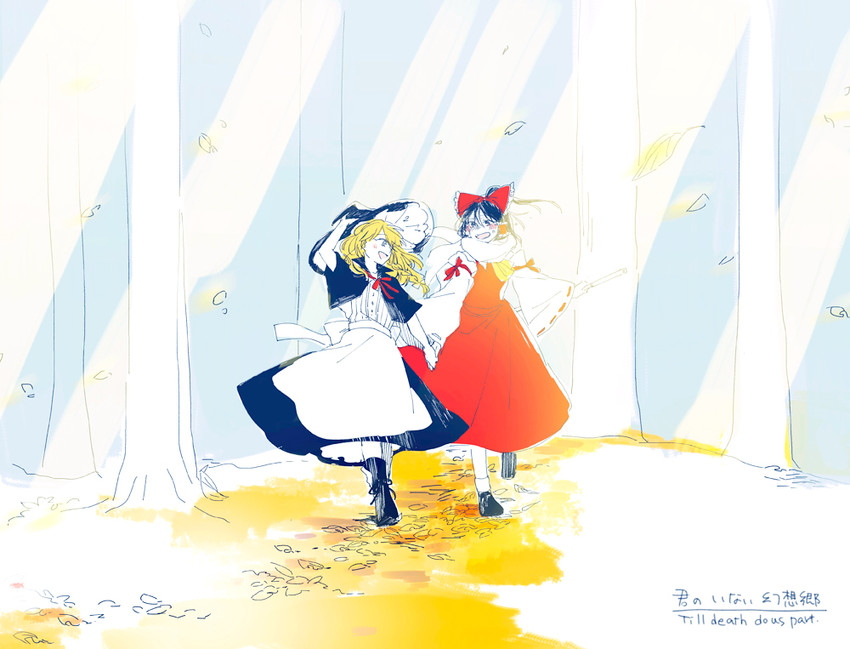 hakurei reimu and kirisame marisa (touhou) drawn by yonu_(yonurime)