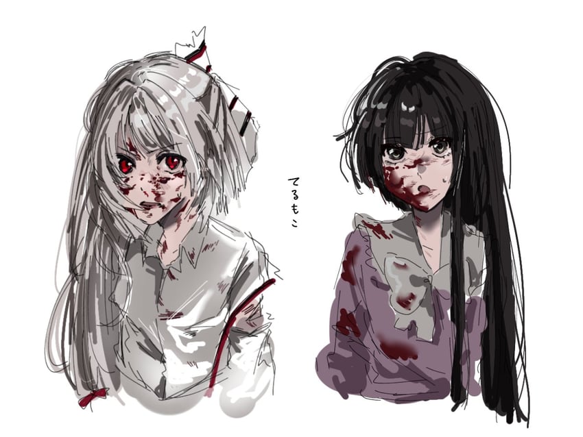 fujiwara no mokou and houraisan kaguya (touhou) drawn by jyazo_pic