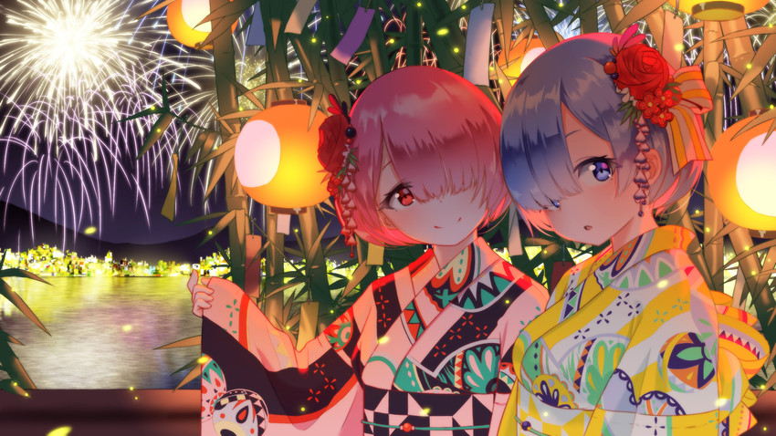 rem and ram (re:zero kara hajimeru isekai seikatsu) drawn by songchuan_li