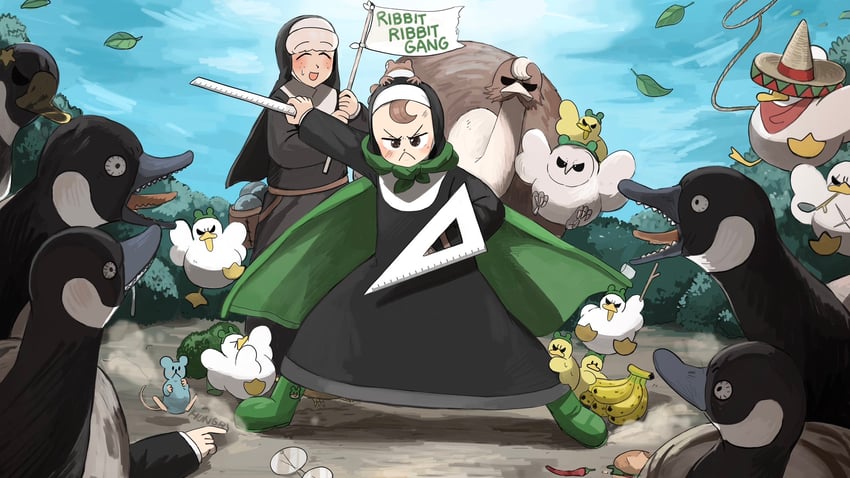 froggy nun, sheep nun, and hungry nun (little nuns) drawn by diva_(hyxpk)