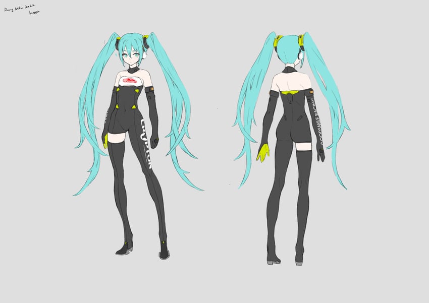 hatsune miku and racing miku (vocaloid and 1 more) drawn by neco