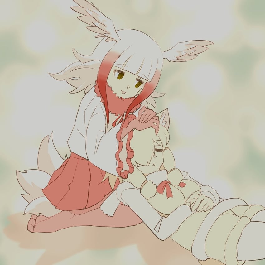 japanese crested ibis and alpaca suri (kemono friends) drawn by msl2go