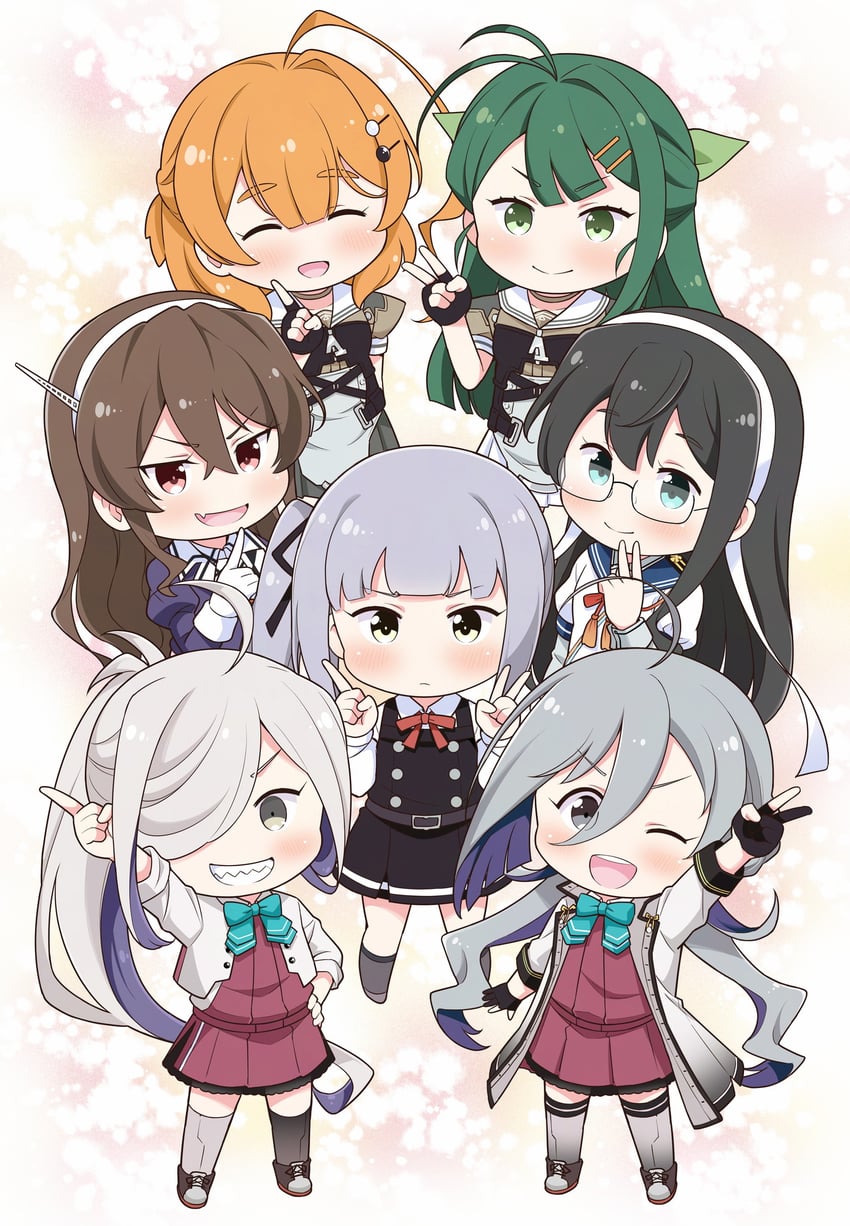 ooyodo, kasumi, ashigara, kiyoshimo, kasumi kai ni, and 7 more (kantai collection) drawn by tenshin_amaguri_(inobeeto)