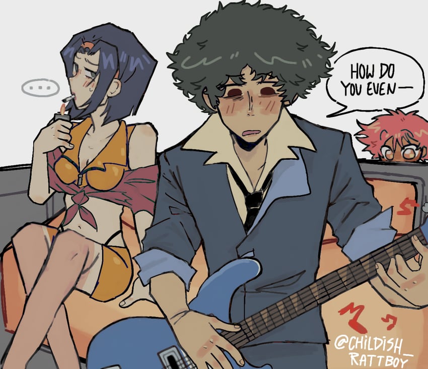 faye valentine, spike spiegel, and edward wong hau pepelu tivrusky iv (cowboy bebop) drawn by childishratboyy