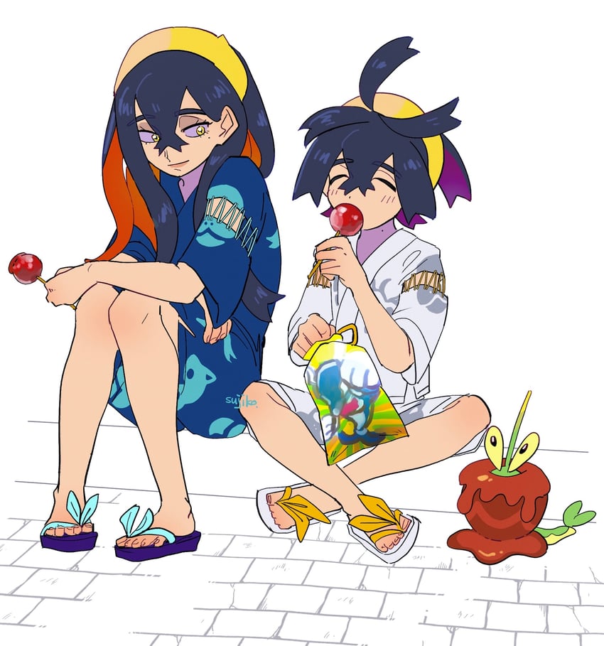 kieran, carmine, and dipplin (pokemon and 1 more) drawn by roar_kibachan