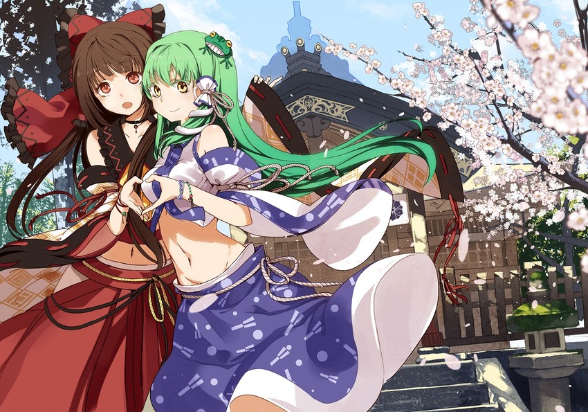 hakurei reimu and kochiya sanae (touhou) drawn by samail