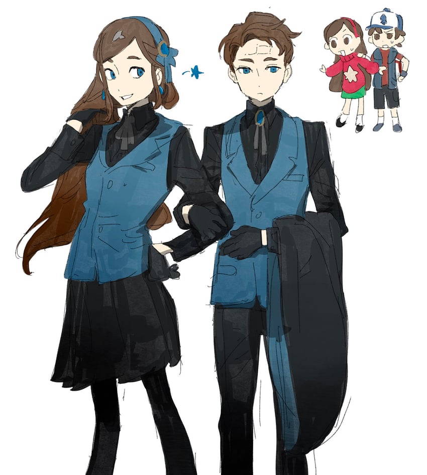 mabel pines, dipper pines, dipper gleeful, and mabel gleeful (gravity falls and 1 more) drawn by ma_fu
