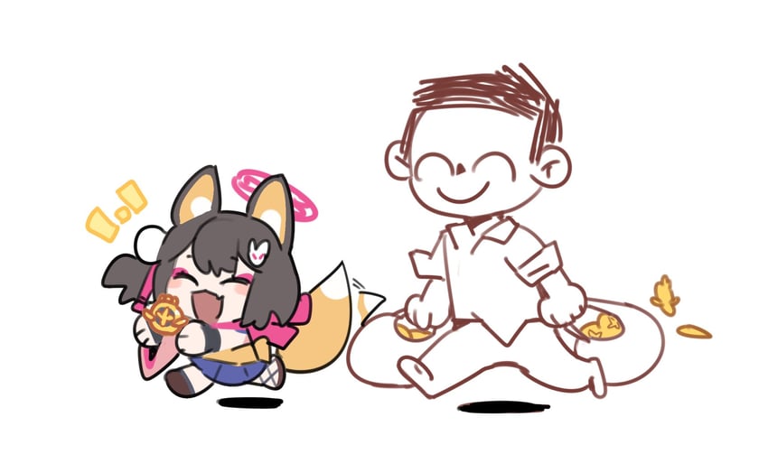 sensei, doodle sensei, and izuna (blue archive) drawn by nemo_(leafnight)