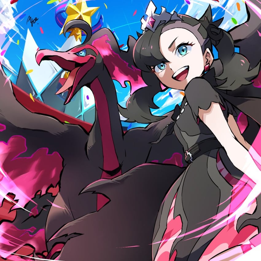 galarian moltres and marnie (pokemon and 1 more) drawn by ayo_(ayosanri009)