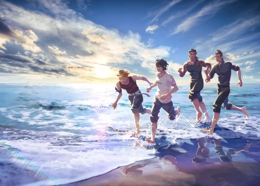 noctis lucis caelum, gladiolus amicitia, prompto argentum, and ignis scientia (final fantasy and 1 more) drawn by hinoe_(dd_works)