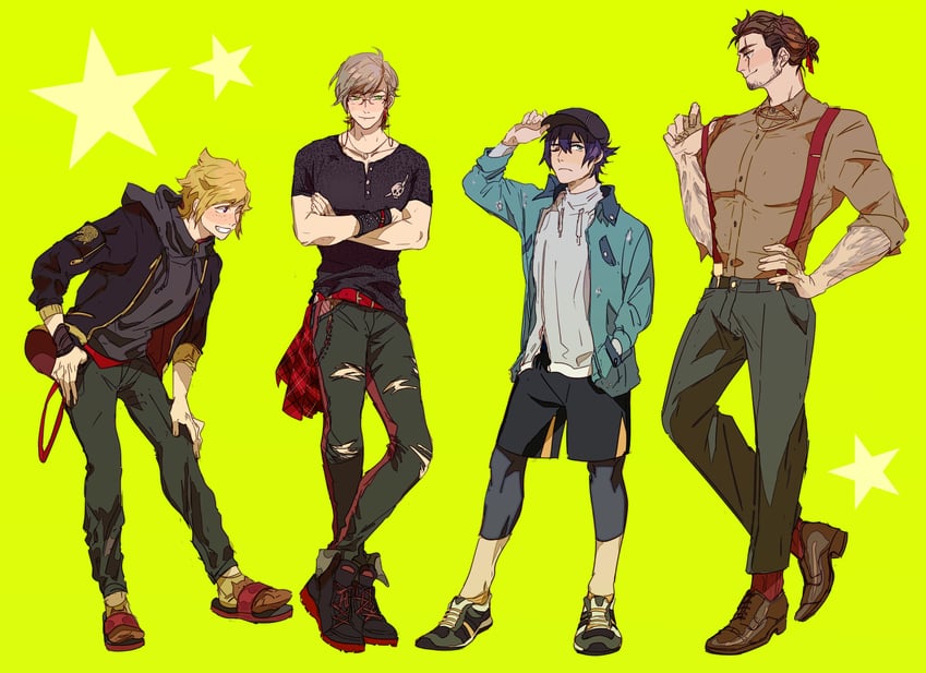 noctis lucis caelum, gladiolus amicitia, prompto argentum, and ignis scientia (final fantasy and 1 more) drawn by suto_(sakumaaritsu)