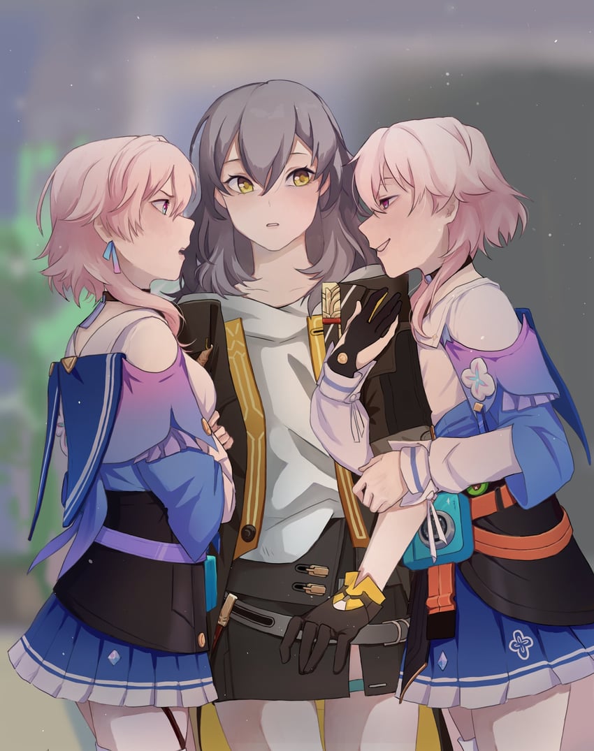 trailblazer, stelle, and march 7th (honkai and 1 more) drawn by nirtin_99