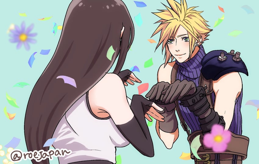 tifa lockhart and cloud strife (final fantasy and 2 more) drawn by roejapan