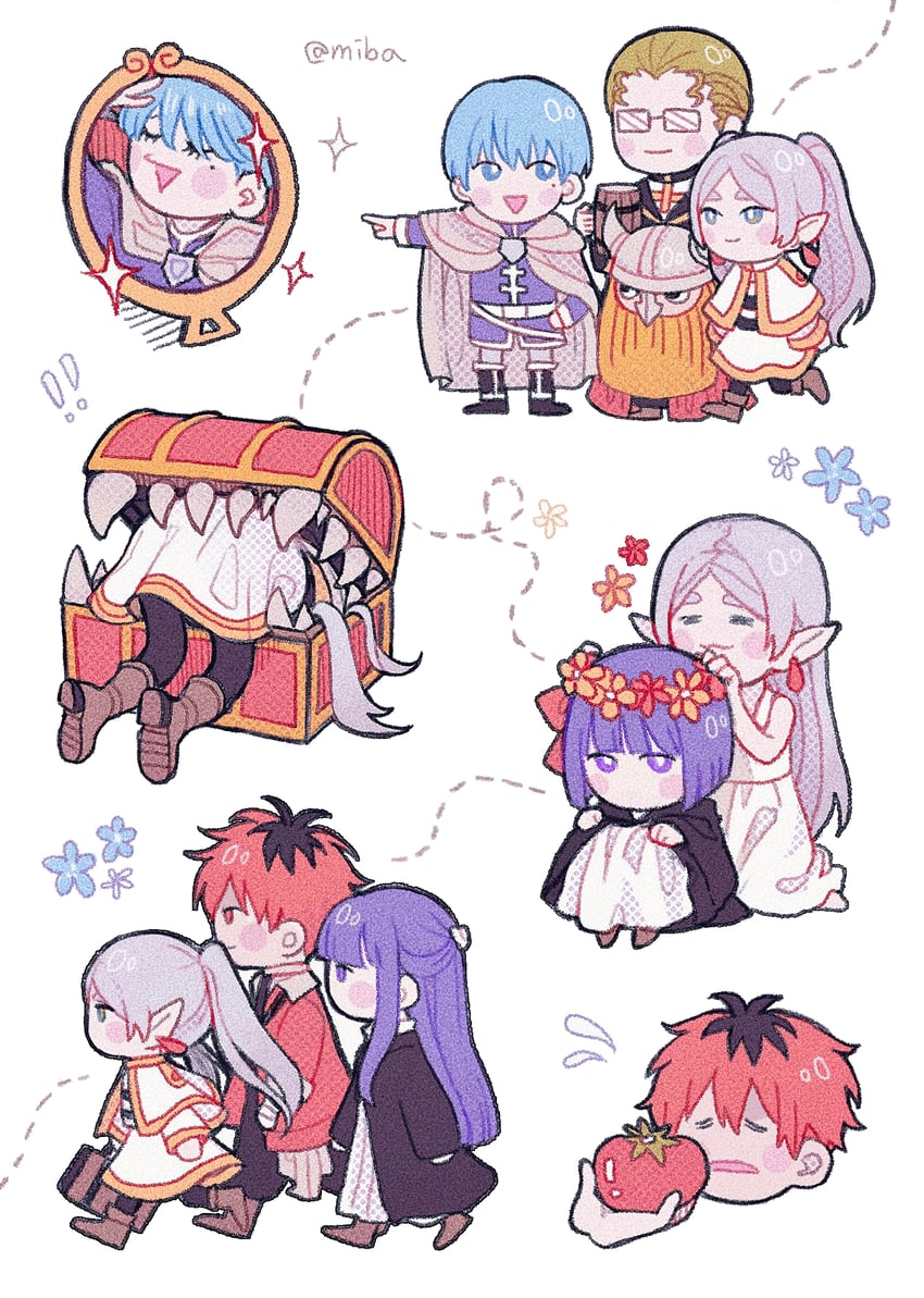 frieren, fern, stark, himmel, eisen, and 1 more (sousou no frieren) drawn by miba