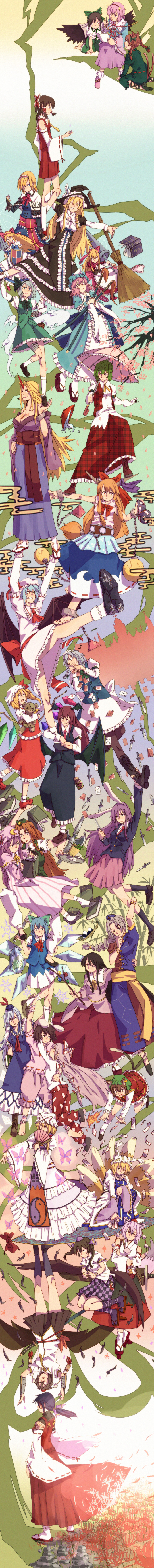 hakurei reimu, kirisame marisa, remilia scarlet, flandre scarlet, izayoi sakuya, and 28 more (touhou and 1 more) drawn by 132