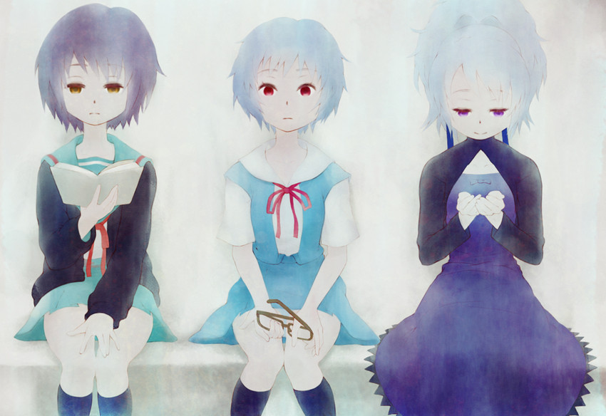 ayanami rei, nagato yuki, and yin (neon genesis evangelion and 2 more) drawn by gahon