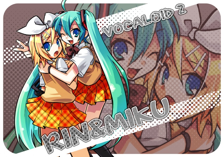 hatsune miku and kagamine rin (vocaloid) drawn by negi_(ulog'be)