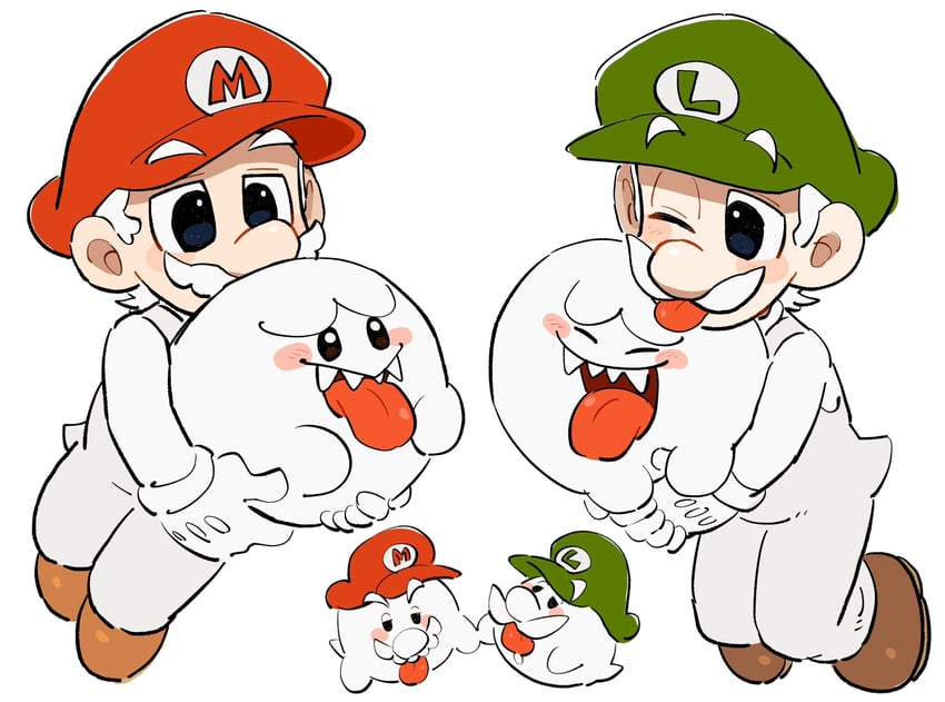 mario, luigi, boo, boo mario, and boo luigi (mario and 1 more) drawn by mimimi_(mimimim9999)