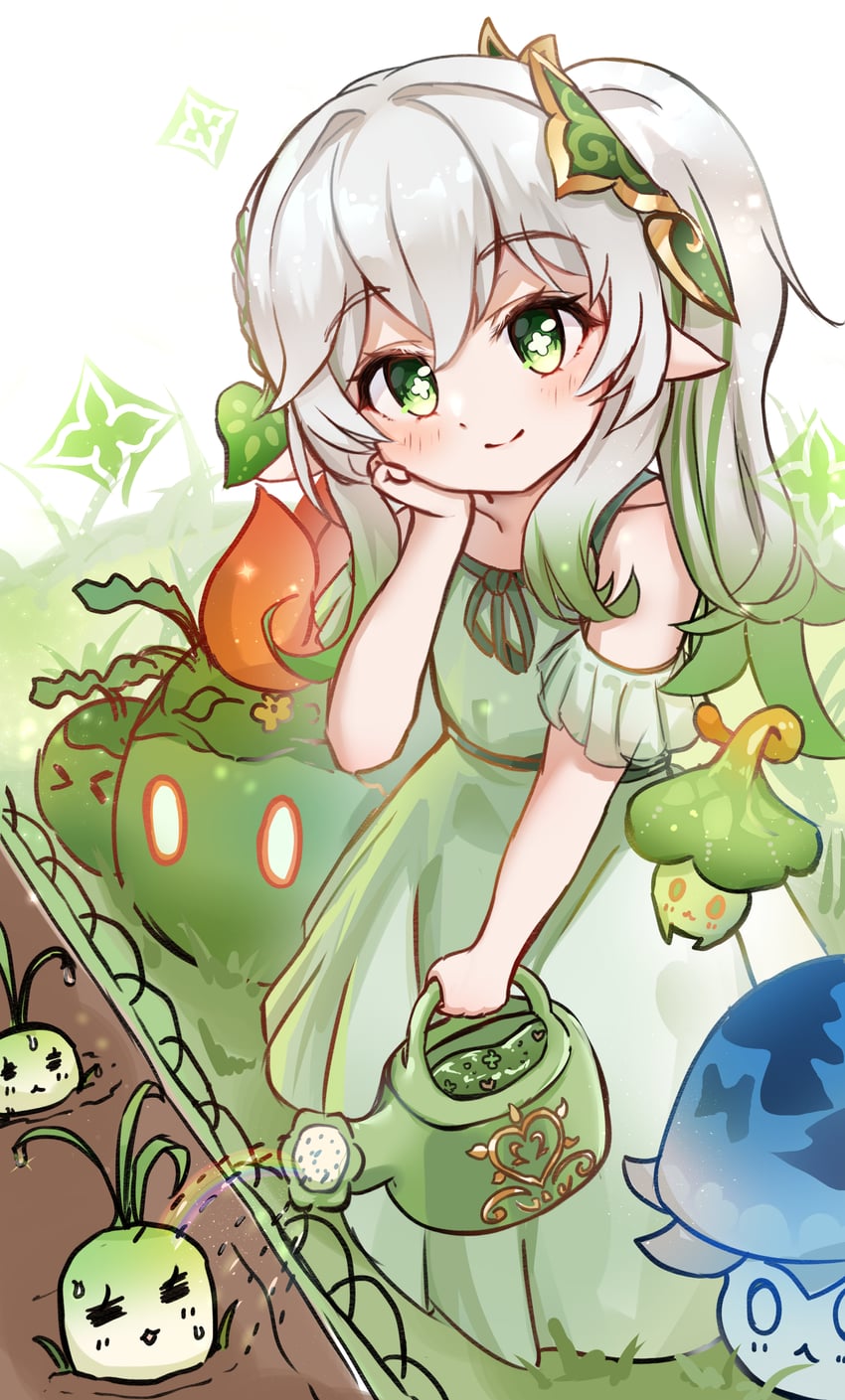 nahida, slime, fungi, and dendro slime (genshin impact) drawn by ohbuya