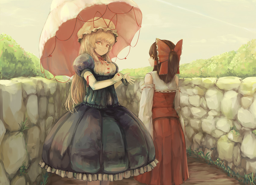 hakurei reimu and yakumo yukari (touhou) drawn by yoss_3