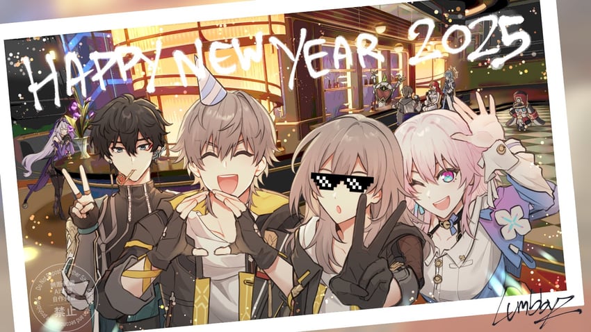 trailblazer, stelle, march 7th, caelus, dan heng, and 5 more (honkai and 1 more) drawn by lumbbyz