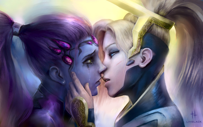 mercy and widowmaker (overwatch and 1 more) drawn by linblack