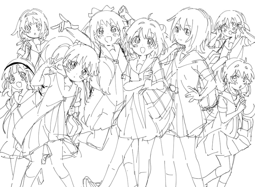 toshinou kyouko, akaza akari, funami yui, oomuro sakurako, yoshikawa chinatsu, and 3 more (yuruyuri) drawn by namori